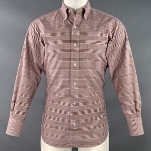 BLACK FLEECE Size S Burgundy White Glenplaid Cotton One Pocket Long Sleeve Shirt